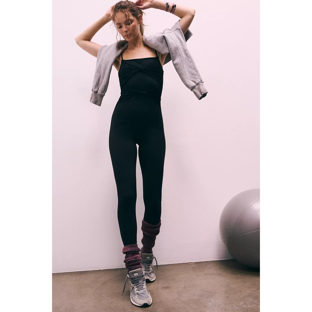 FP Movement Black Fitter Lace Me Up Sleeveless Athleisure Jumpsuit Size Medium